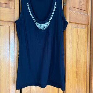 Versace Black Tank with Embellished Jewel Neckline